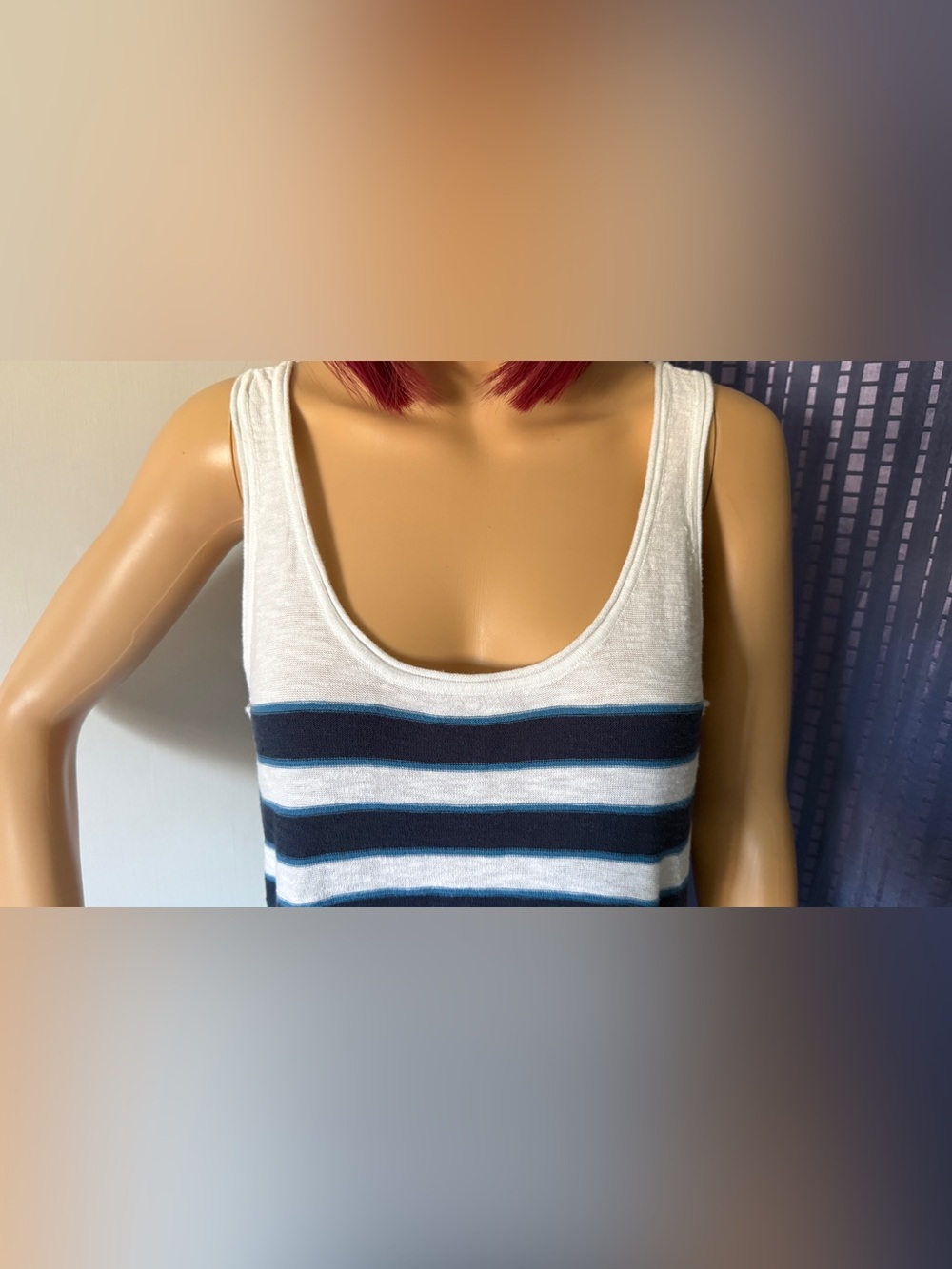 Vince 100% Linen Maxi Dress L Blue White Striped Sleeveless Long 60” - Picture 3 of 8